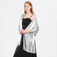 thumbnail image 2 of Bufandas de satén sedoso para mujer, bufandas para damas, novias, damas de honor, chal para bodas, fiestas de noche, regalos para niñas, marfil metálico, 2 of 4