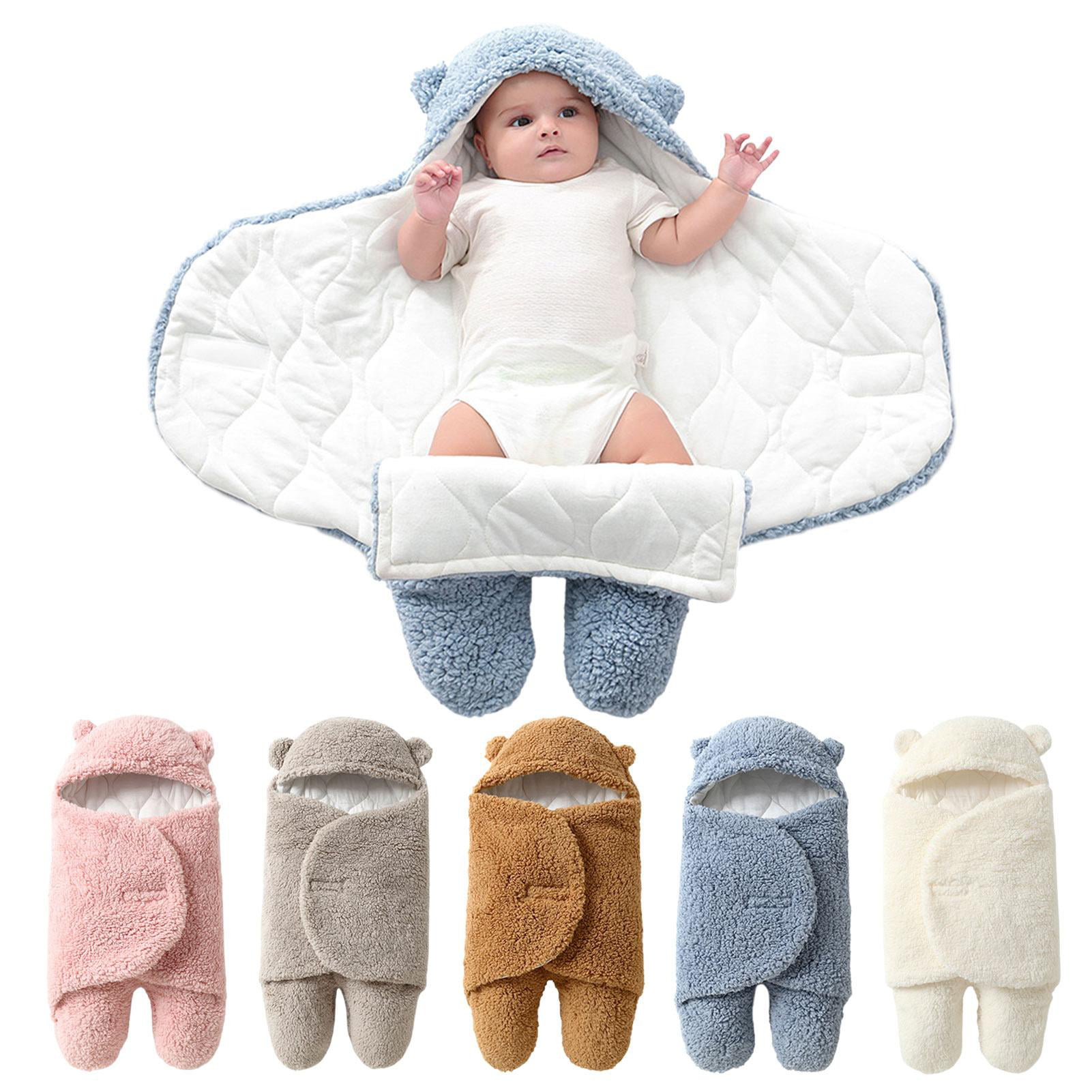 Newborn Baby Swaddle Blanket Wrap Winter Infant Soft Plush Warm Hooded Wrap Sleeping Bag for Infants 3-6 Months Old Baby Girls Boys