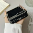 thumbnail image 4 of Vintage PU Leather Case for Samsung Galaxy Z Flip 7, with Hinge Protection, Rotating Magnetic Ring Kickstand, Slim Drop-Proof Hard PC Phone Cover, Classic Style Protective Case, Black, 4 of 7