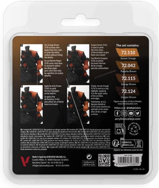 Vallejo Game Color Leather Color Set,Professional Miniature Painting Set ,4×18ml