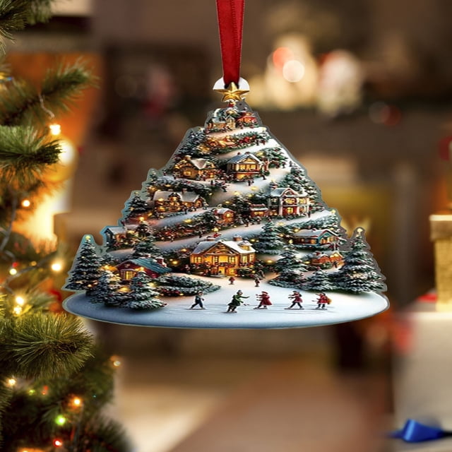 Adornos navideños, adornos navideños de acrílico plano 2D con forma de árbol, estantería colgante, decoración para árbol de Navidad, adornos colgantes novedosos, adornos apilados con libros, decoració