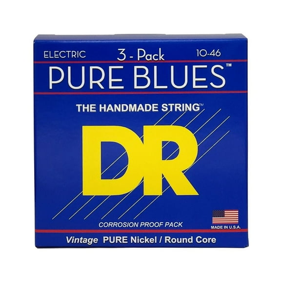 DR Strings Pure Blues Pure Nickel Electric Guitar Strings 3-Pack Medium (10-46)
