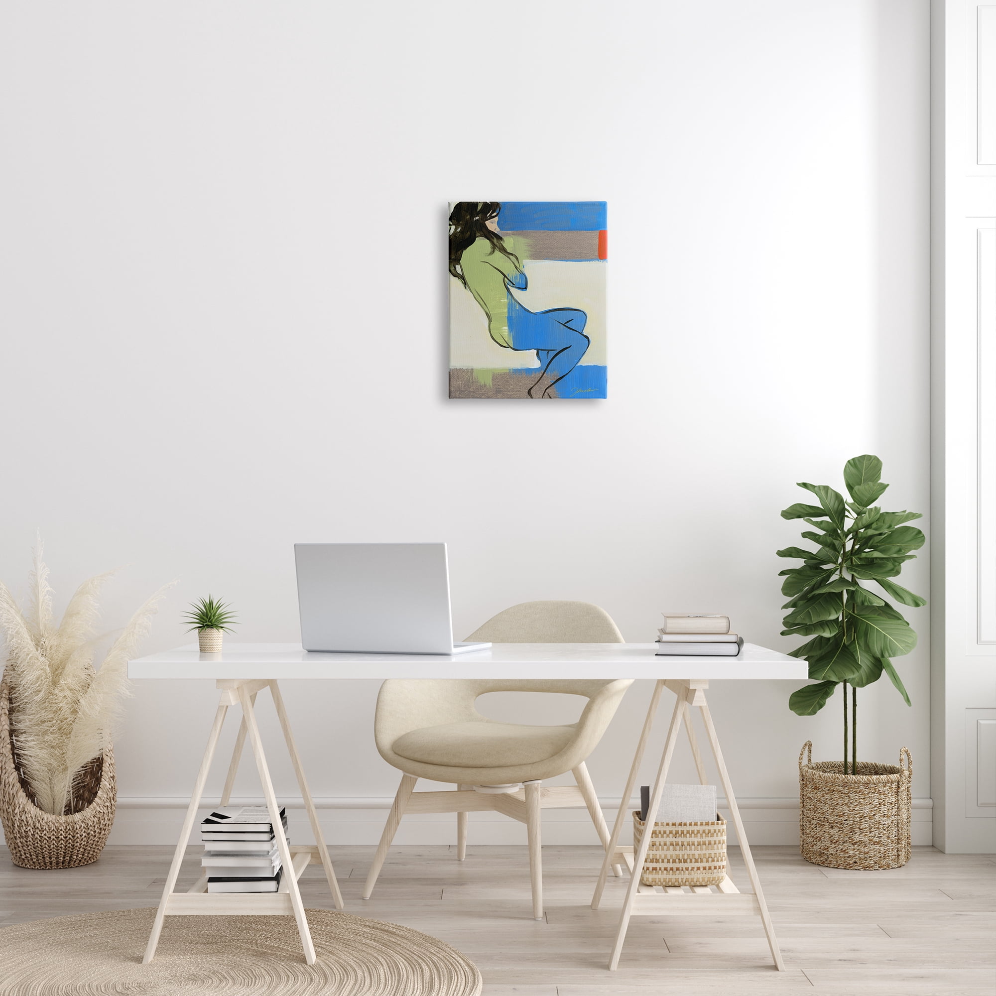 Stupell Industries Abstract Woman Laying over Geometric Shape Collage Abstract Painting Gallery Wrapped Canvas Print Wall Art, 16 x 20