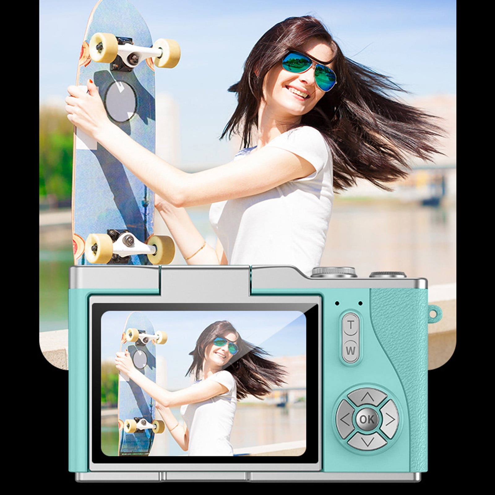 Student Digital Camera 2.4" Flip-Screen 48MP Max Interpolation, 1080P HD Video, 8x Digital Zoom, Night-Vision Flash, 800 mAh Rechargeable, Anti-Shake, Built-In Mic & Speaker, Supports 64 GB Micro SD