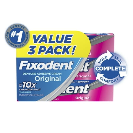 Fixodent Complete Original Denture Adhesive Cream, 2.4 oz, 3 Pack