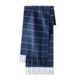 thumbnail image 4 of Calvin & Olivia Ultra-Soft Comfort Feel Unisex Winter Solid Plain Scarves Wool Feel Classic Super Soft Luxurious Scarf Navy Blue Square Plaid, 4 of 5