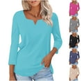 thumbnail image 2 of ShiShine Women's 3/4 Length Sleeve Tops Square V Notched Neck Shirts Solid Color Casual Blouses, 2 of 5