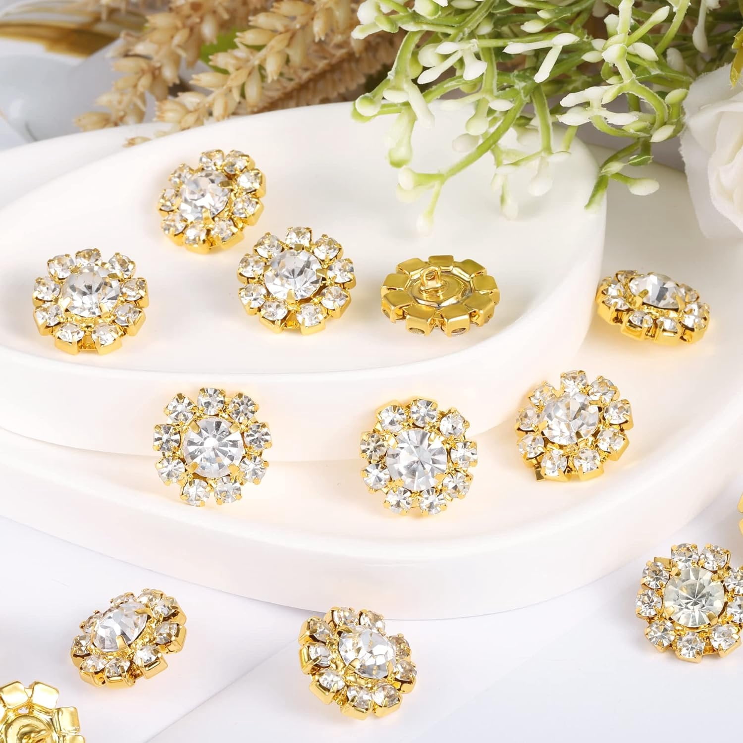 Wholesale 24 count 16MM  Metal Clear Rhinestone Glass Buttons Supplies Bulk for Craft (Shank)