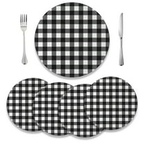MIZHONA Buffalo Plaid Round Placemats Set of 4,Black and White 15 inch Table Mat for Kitchen Dining Table Decoration
