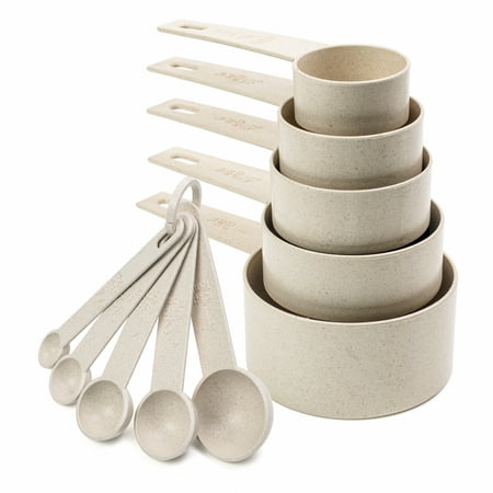 

10 Piece Beille Wheat Straw Beige Measuring Cups Spoons Set Cooking Baking Tools
