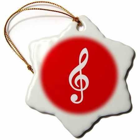 Music Notes Christmas Ornaments 3dRose Red Treble Clef Music Notation - G clef musical note musician gift - Snowflake Ornament, 3-inch ()