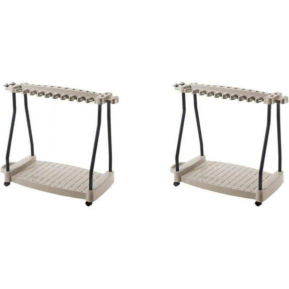 Suncast Steel Core 150 Pound Capacity Garden Rolling Tool Rack, Taupe (2 Pack)