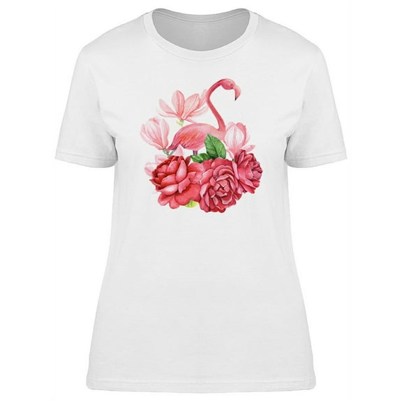Pink Watercolor Floral Flamingo Tee Women's -Image by Shutterstock