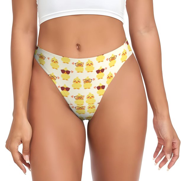 Balery Cute Yellow Duck Tangas de Algodón para Mujer con Estampado – Ropa Interior Sexy, Transpirable, G-string-3X-Large