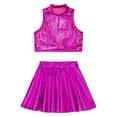 thumbnail image 3 of TiaoBug Girls Jazz Hip Hop Dancewear Shiny Metallic Crop Tops Pleated Skirt Set Rose-A 14, 3 of 7