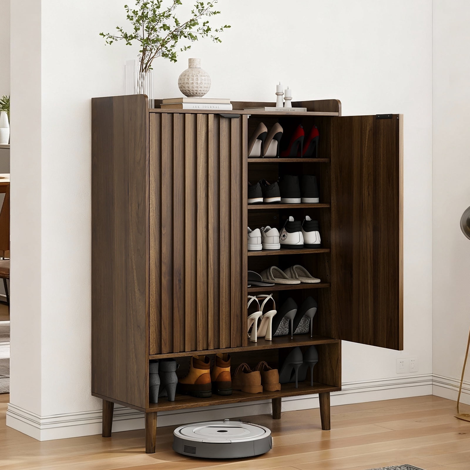 ニコ・ロビン ウッドラック Renwick 5-Tier Shoe Storage Cabinet with Louvered Door & 1 Drawer