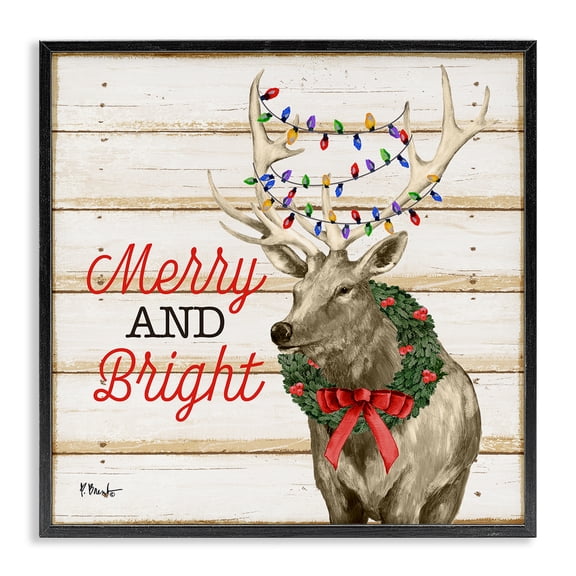 Stupell Industries Farmhouse Merry & Bright Deer Black Framed Giclee Art, 17 x 17, by Paul Brent