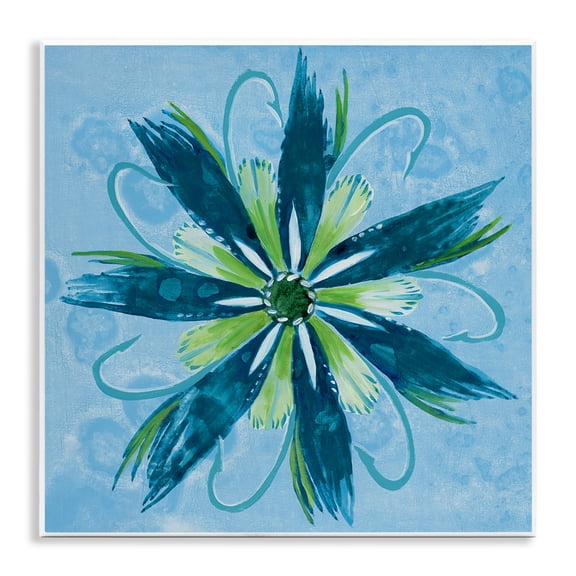 Stupell Industries Blue & Green Abstract Flower Floral Painting Unframed Art Print Wall Art, 12 x 12