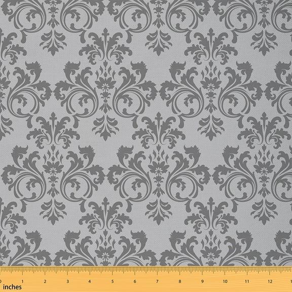 Castle Fairy Boho Damask Flower Fabric by the Yard 1 Yard, Retro Blossoms Room Decor Fabric by the Yard, Hippie Baroque Floral Fabric for Sewing, Gray Room Decor