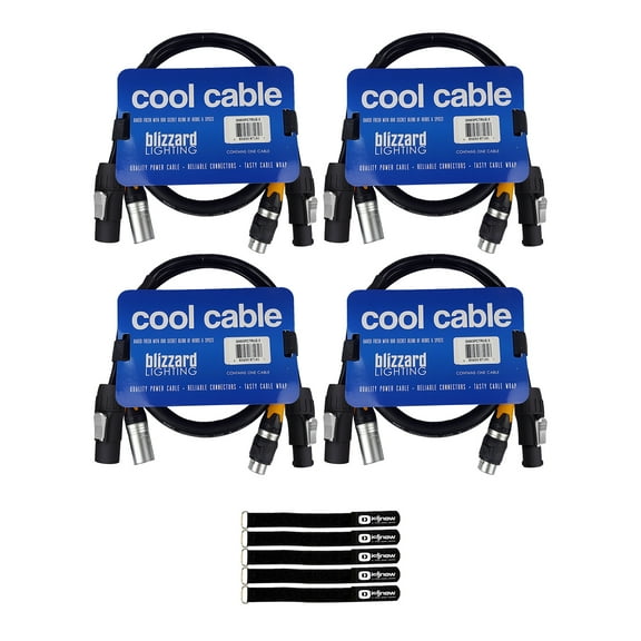 Blizzard Lighting DMX5PCT-3 3 FT IP Rated 5-Pin DMX   PowerCON TRUE1 Compatible Combo Cable 4-Pack