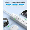 thumbnail image 2 of Surge Protector Power Strip with 360° Rotating Flat Plug, 5 Widely Spaced Outlets with 2 USB C and 2 USB A, 1440J Surge Protector, Wall Mountable, Extension Cord 6ft for Home Office Dorm, White, 2 of 3