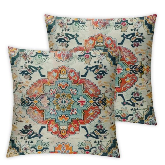 Acheng Boho Pillow Covers Set of 2, Colorful Carpet Pattern Decorative Throw Pillows Ethnic Design Farmhouse Cushion Pillow Covers for Sofa Couch Outdoor Decor 12x12in