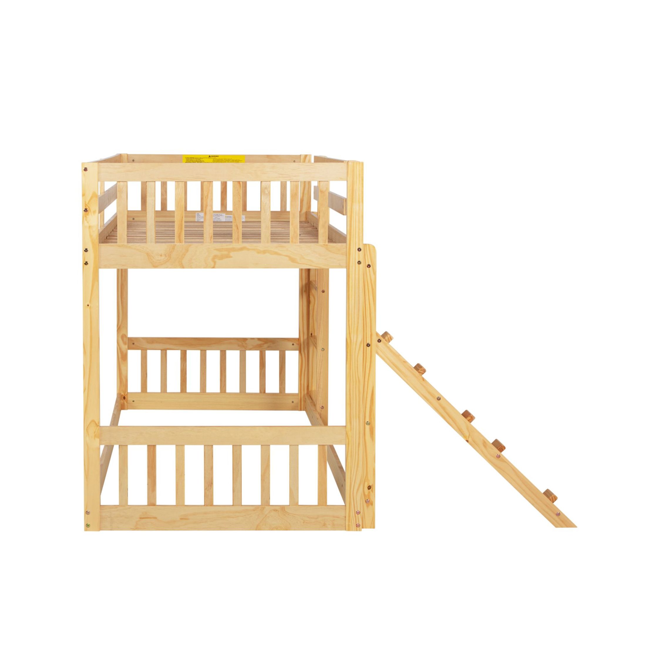 Noble House Twin Over Twin Bunk Bed, Pine Wood Frame with Climbing Ramp, Dual Ladders & Playhouse Design, Natural
