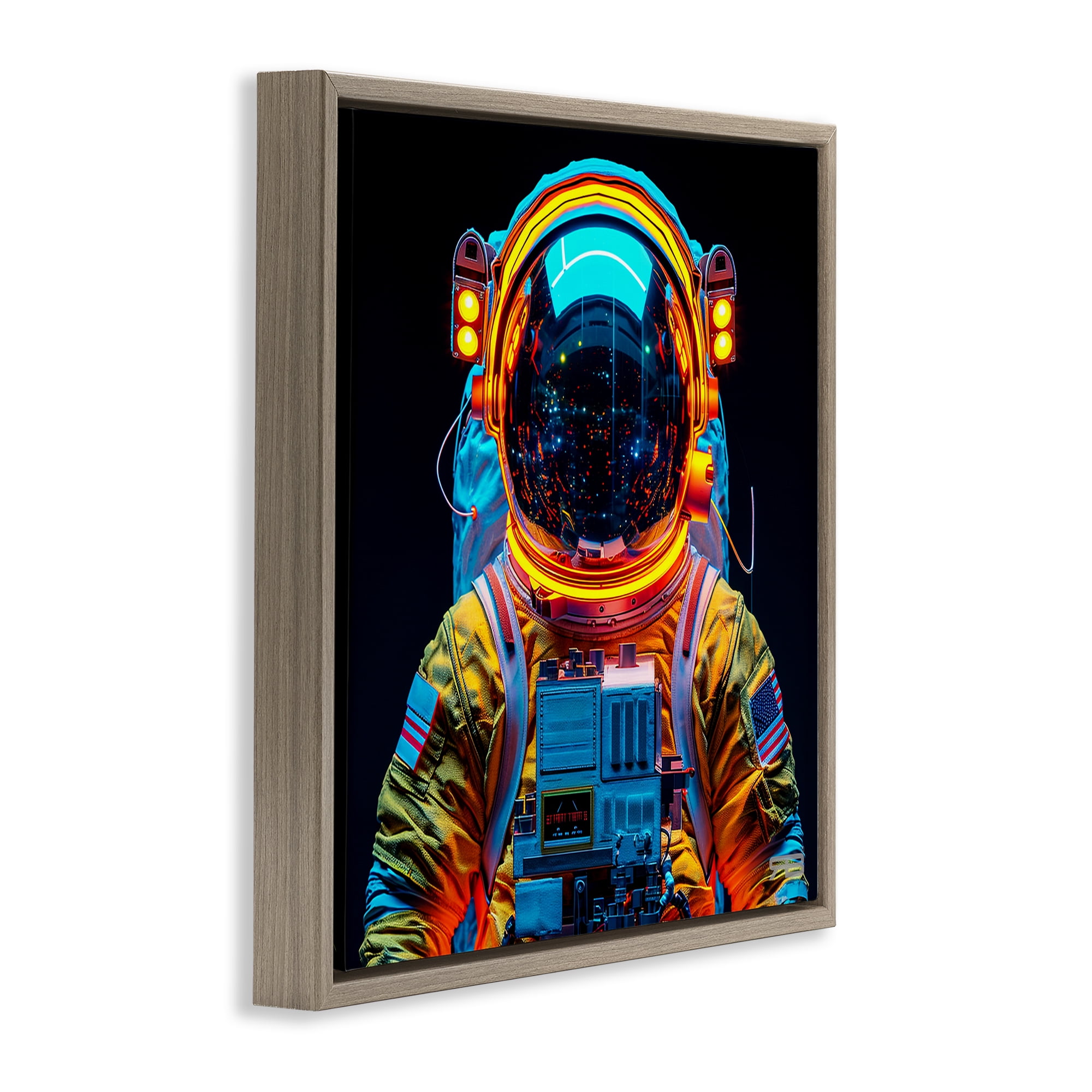 Stupell Industries Astronaut with Reflective Helmet Astrology & Stars Painting Brown Floater Framed Canvas Art Print Wall Art, 25 x 25
