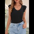 thumbnail image 4 of Camisetas de Verano para Mujer, Ajustadas, Sin Mangas, con Cuello en V y Volantes, Color Negro, Talla M, 4 of 7