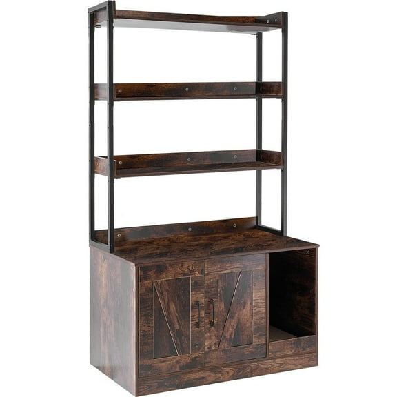 Premium Cat Litter Box Enclosure – Stylish Wooden Cabinet with Hidden Litter Area & 3 Functional Shelves (Fits Large Litter Boxes Up To 27")