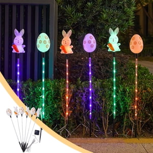 Chmadoxn LED Easter Solar Lights Easter Classic Colorful Bunny And Eggs Elementals Warm Color Mode Solar Ground Lights Holiday Outdoor Garden Yard Decoration One Tow Six Holiday Solar Lights