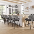 thumbnail image 4 of MEISSALIVVE Set of 6 Rattan Swivel Bar Stools, 26" Counter Height with Woven Rope Back, Cushioned Patio Bar Chairs for Kitchen, Garden, Gray, 4 of 7