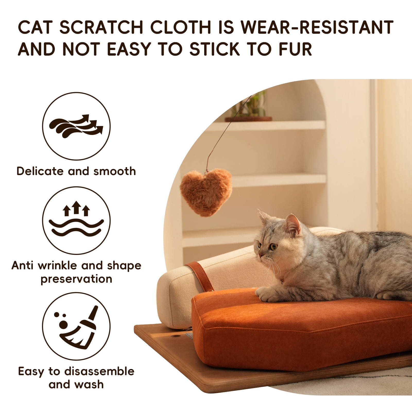 Wooden Pet Bed for Cats & Dogs, Oak Veneer, Multi-layer Wood Frame, Scratch-Resistant Fabric, High-Resilience Foam, Hanging Toy – Medium to Large Breeds