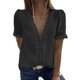 thumbnail image 4 of Camisa de gasa con cuello en V profundo encaje bordado manga corta parte Irfora Azul marino XXL, 4 of 6