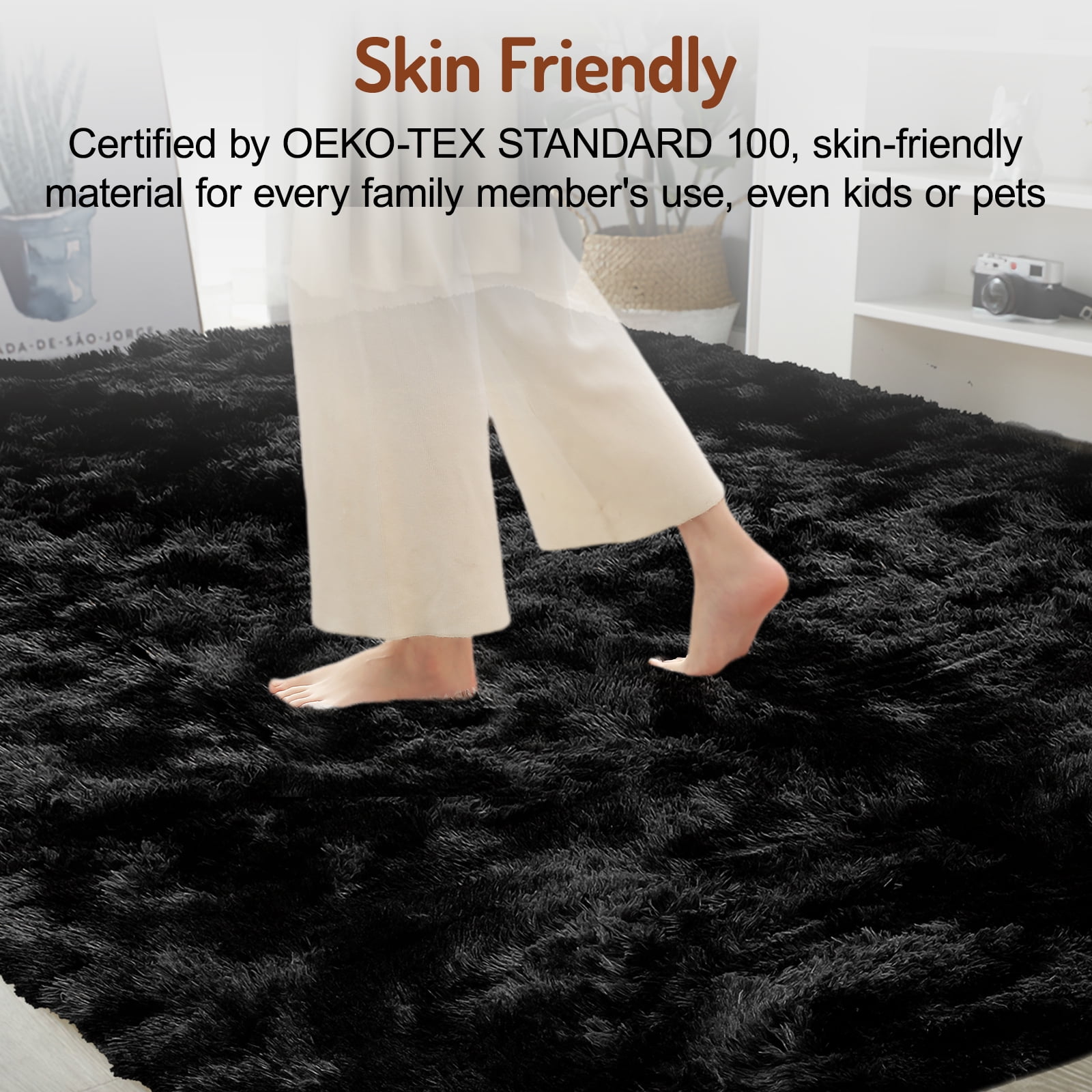 ZRSDIXK 9ft x 12ft Area Rug, Soft Fluffy Area Rugs for Living Room Bedroom Kids Room Decor Carpet, Black