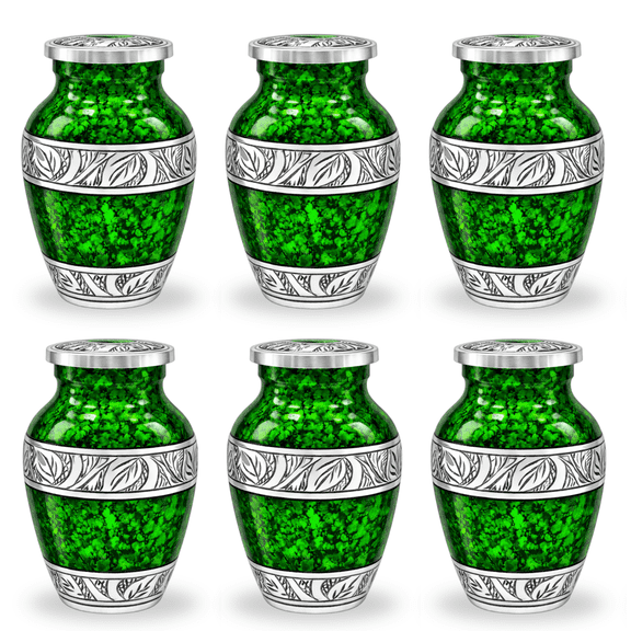 Nova Niche Small Aluminum Cremation Urns for Human Ashes, Mini Keepsake Set of 6 Green with Protection Box