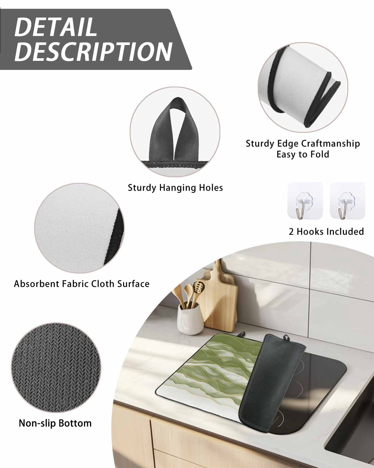 Stove Top Covers for Electric Stove, Sage Green Ombre Glass Stovetop Cover Protector, Modern Moire Abstract Art Luxury Induction Cooktop Protector Oven Mat for Kitchen Countertop 36"x21"