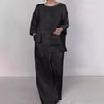thumbnail image 2 of Women's Satin Layered Crew Neck Top Wide Leg Pant Suit Elegant Work Formal Outfit Comfortable Stretch Fabric, 2 of 2