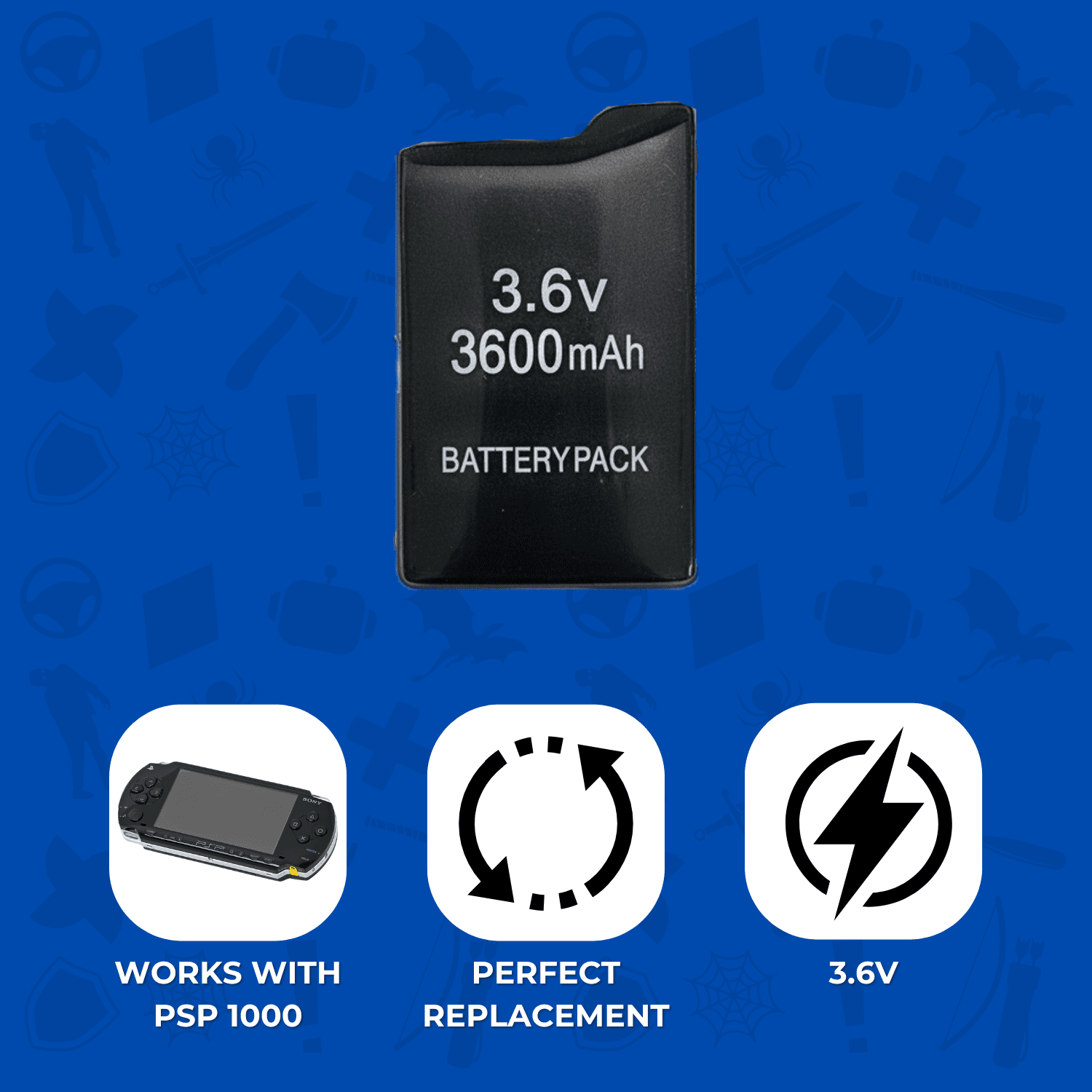 EXTENDED 3.6V 3600mAh Li-ion Rechargeable BATTERY PACK For SONY PSP 1000 (Fat)