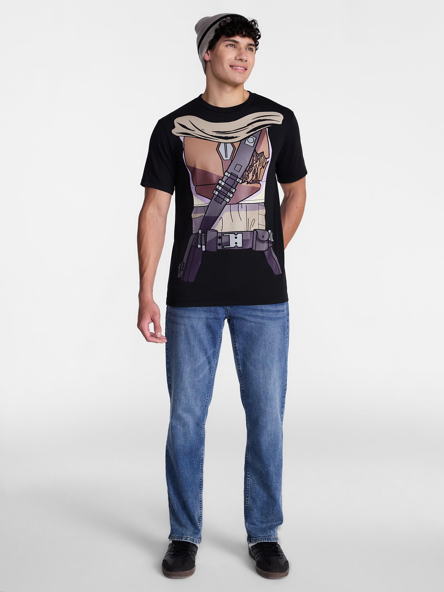 Star Wars Men's and Big Men's Mandalorian Graphic Cosplay Tee and Beanie Set, 2-Piece, Sizes XS-3XL