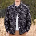 thumbnail image 4 of Ceisia Men Geometric Jacquard Denim Button Down Shacket Lapel Long Sleeve Chest Pockets Casual Oversized Shirt Jacket Daily Autumn Winter Outfit Gift, 4 of 6