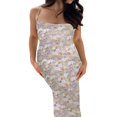 thumbnail image 2 of Robe Moulante Longue Maxi Sans Manches pour Femmes à Imprimé Floral, Bretelles Spaghetti, Découpes, Dos Nu, 2 of 7