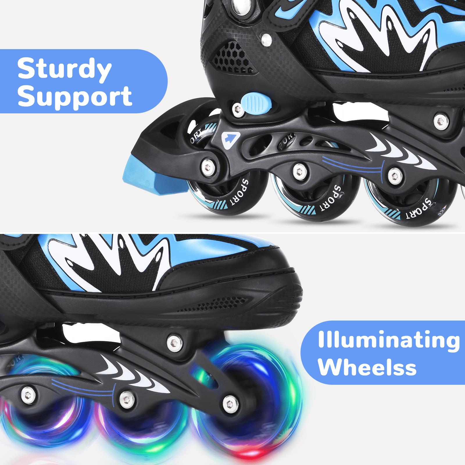 Roller Blades for Boys Girls 4 Sizes Adjustable Inline Skates with Light-Up Wheels for Outdoor Blades Roller Skates M