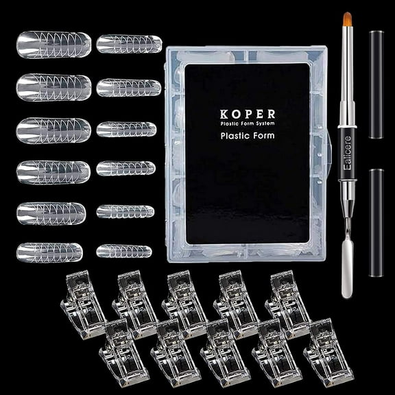 Ealicere Nails Extension Kit, 1 PC Dual-Ended Nail Brush, 120 PCS False Nail Tips,10 PCS nail tips Clips for Nail Extension, Salon Nail Tool Kit