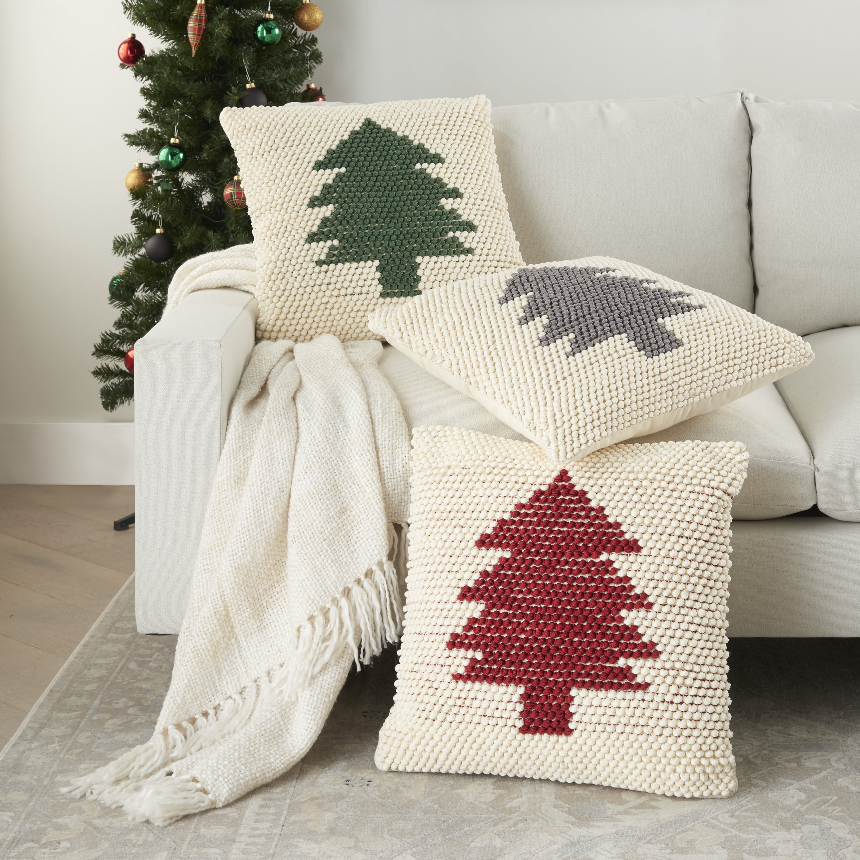 Primitive Country Christmas Tree Throw Pillow by Artsy Mouse