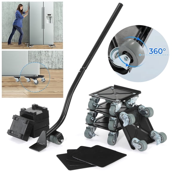 Furniture Movers, Heavy Furniture Moving Dolly Sliders & Lifter Tool Set, 4 Universal Wheels, 5.3 in x 5.3 in, Black