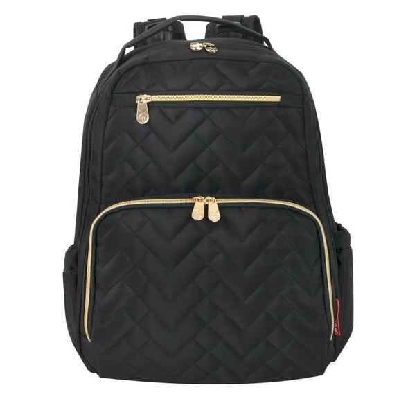 Fisher-Price Signature Morgan Quilted Backpack Diaper Bag with Changing Pad, Stroller Clips, Laptop Compartment Black