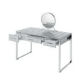 thumbnail image 4 of San 50 Inch Textured Vanity Desk with Round Mirror Metal Sled Base Chrome - Saltoro Sherpi, 4 of 5