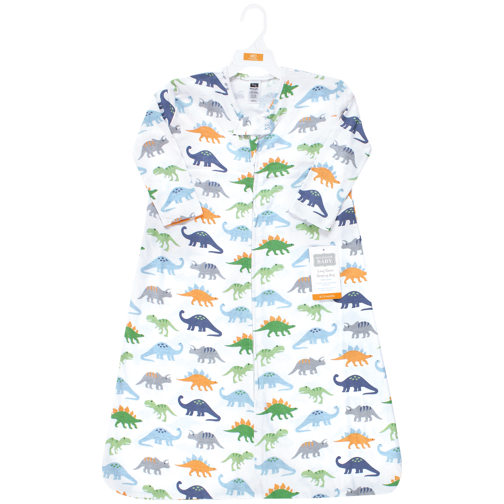 Hudson Baby Unisex Baby Long Sleeve Cotton Jersey Sleeping Bag, Dinosaurs, 0-6 Months
