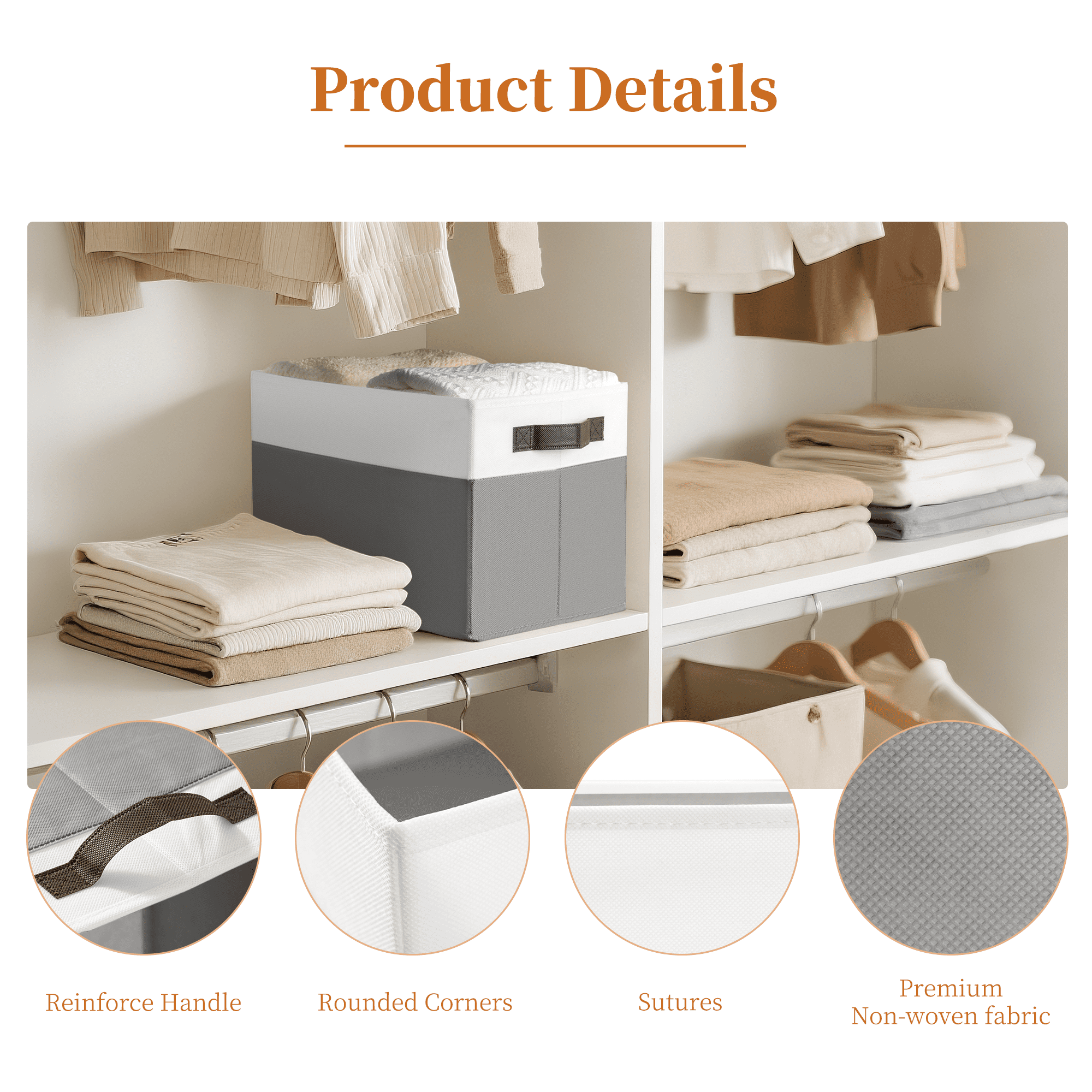 Criusia 4 Pack Large Cube Storage Bins for Shelves, Foldable Fabric Storage Cubes with Handles, Closet Organizers and Storage Bins for Clothes, Toys, Towels & Linen, Gray